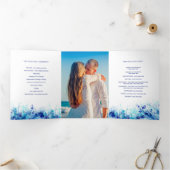Programme Trois Volets Mariage de couronne d'aquarelle bleu (Intérieur)