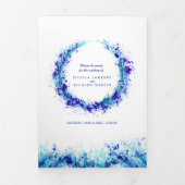 Programme Trois Volets Mariage de couronne d'aquarelle bleu (Page de couverture)