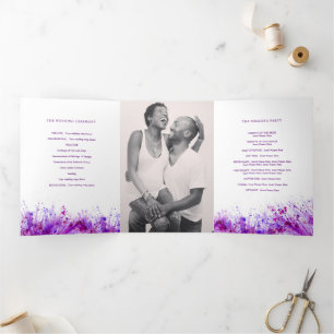 Programme Trois Volets Mariage de couronne d'aquarelle violet