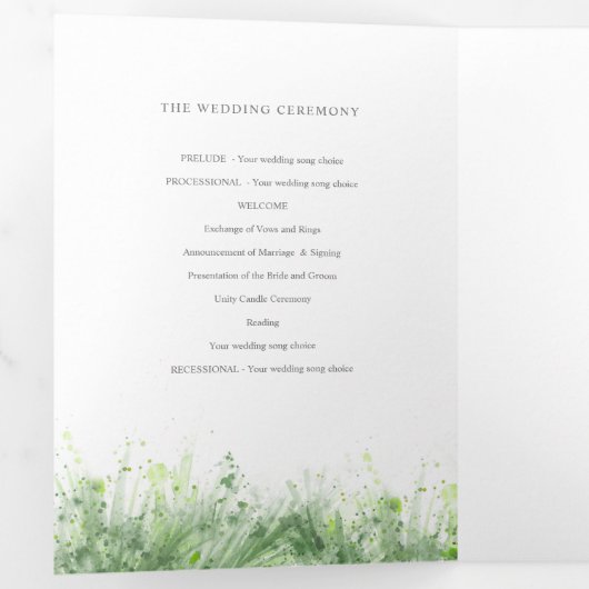 Programme Trois Volets Mariage de couronnes vert Sage (Intérieur en premier)