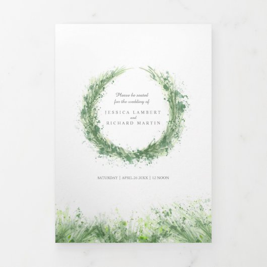 Programme Trois Volets Mariage de couronnes vert Sage (Page de couverture)