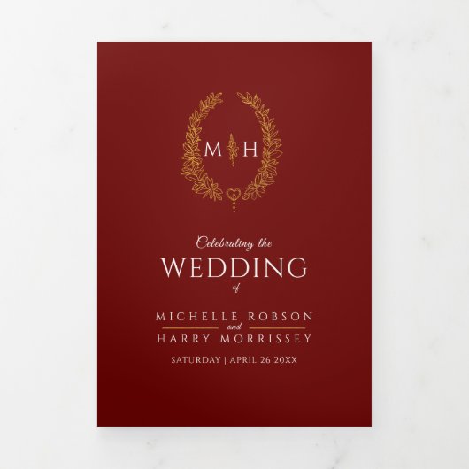 Programme Trois Volets Mariage de dédicace de couronnes de monogramme en  (Page de couverture)