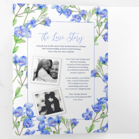 Programme Trois Volets Mariage de fleurs botaniques bleu Speedwell (Intérieur en premier)