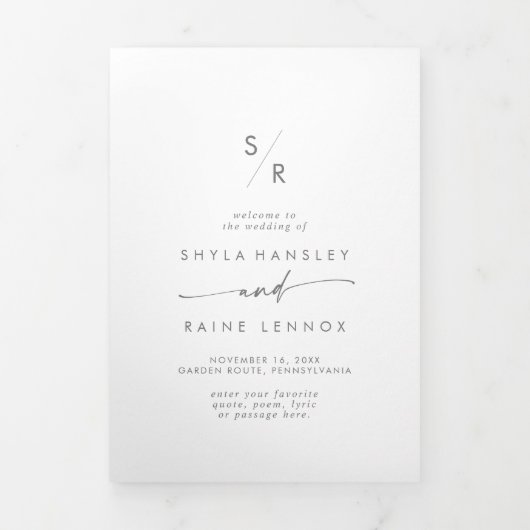 Programme Trois Volets Mariage de monogramme gris argent chic Boho (Page de couverture)