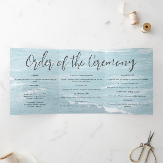 Programme Trois Volets Mariage d'été au bord de la mer bleue ondulée ombr (Intérieur)