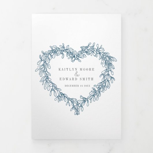 Programme Trois Volets Mariage d'hiver bleu mistletoe mariage botanique (Page de couverture)