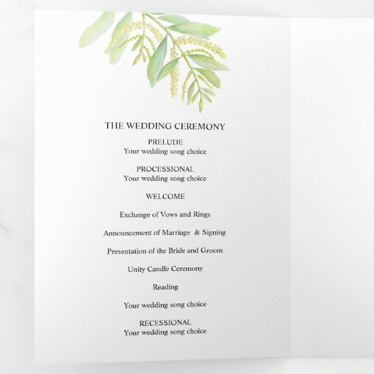 Programme Trois Volets Mariage Eucalyptus feuille vert (Intérieur en premier)
