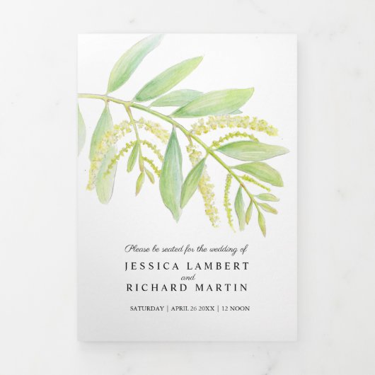 Programme Trois Volets Mariage Eucalyptus feuille vert (Page de couverture)