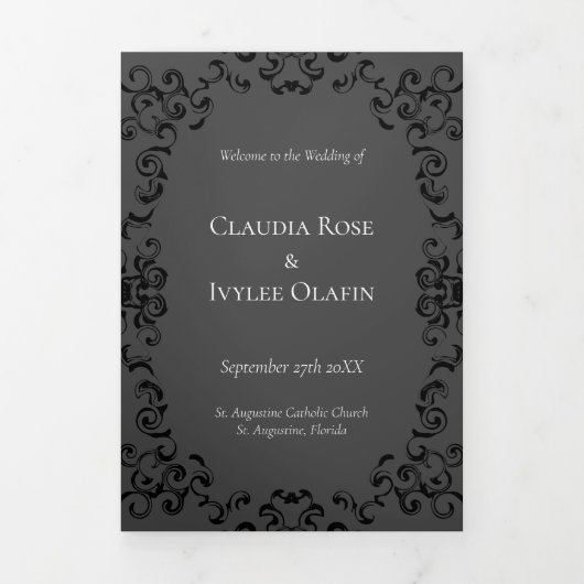 Programme Trois Volets Mariage gothique au tourbillon gris et noir (Page de couverture)