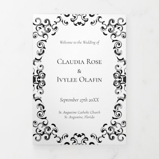 Programme Trois Volets Mariage gothique noir et blanc (Page de couverture)