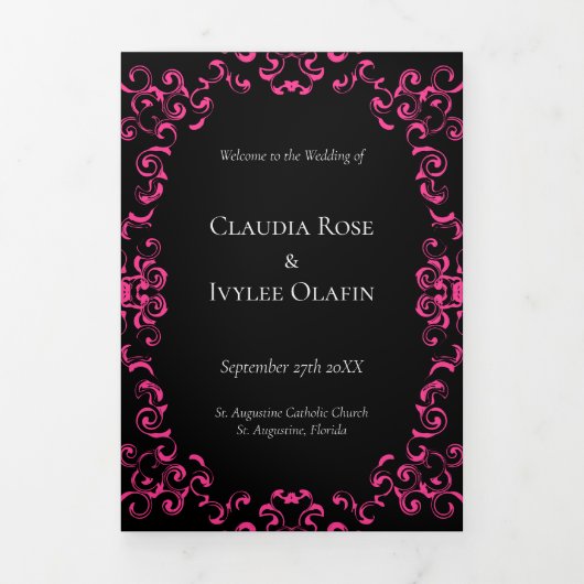 Programme Trois Volets Mariage gothique noir rose (Page de couverture)