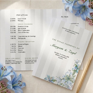 Programme Trois Volets Mariage islamique Nikah bleu lily gris rayure
