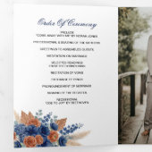 Programme Trois Volets Mariage Moderne Terracotta Navy Pampas Verdure (Intérieur en premier)