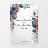 Programme Trois Volets Mariage Moderne Terracotta Navy Pampas Verdure (Page de couverture)