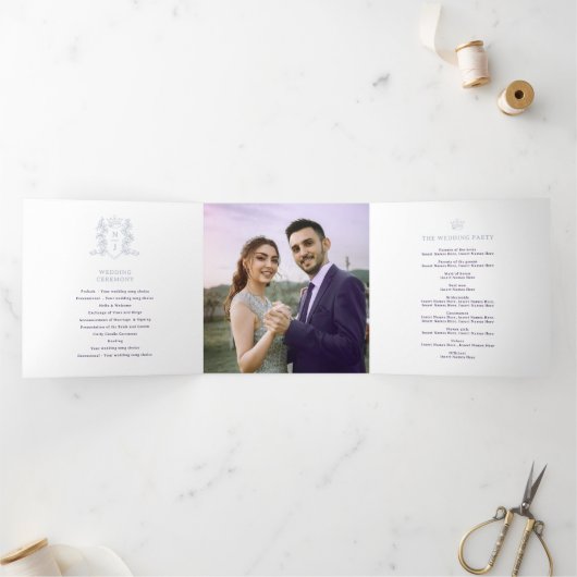 Programme Trois Volets Mariage monogramme de couronne photo blanc violet (Intérieur)