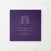 Programme Trois Volets Mariage monogramme de couronne photo blanc violet (Protection)