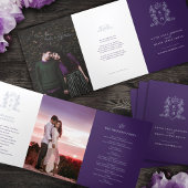 Programme Trois Volets Mariage monogramme de couronne photo blanc violet