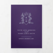 Programme Trois Volets Mariage monogramme de couronne photo blanc violet (Page de couverture)