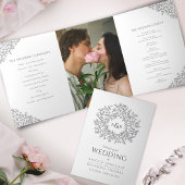 Programme Trois Volets Mariage photo en monogramme blanc gris