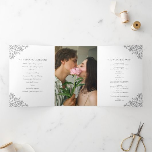 Programme Trois Volets Mariage photo en monogramme blanc gris (Intérieur)