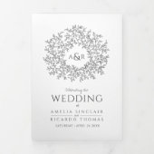 Programme Trois Volets Mariage photo en monogramme blanc gris (Page de couverture)