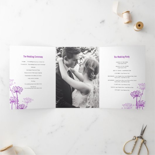 Programme Trois Volets Mariage pourpre à tête de fleurs de vaches (Intérieur)