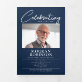Programme Trois Volets Marine Blue Célébration de la vie Photo Funéraille (Page de couverture)