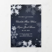 Programme Trois Volets Marine Blue Snowflake Mariage d'hiver (Page de couverture)