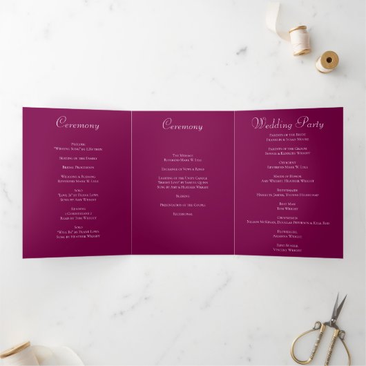 Programme Trois Volets Maroon Rose Wedding Programs (Intérieur)