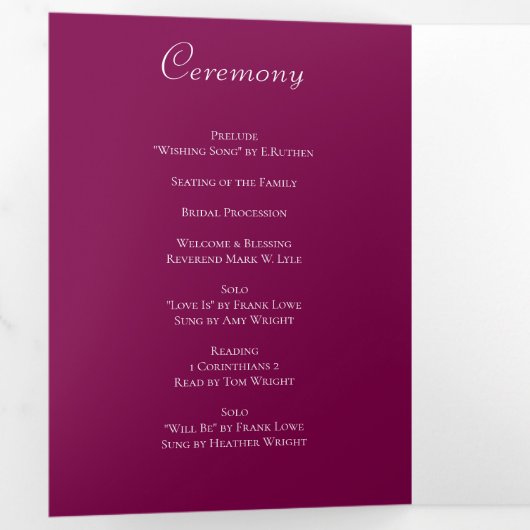 Programme Trois Volets Maroon Rose Wedding Programs (Intérieur en premier)