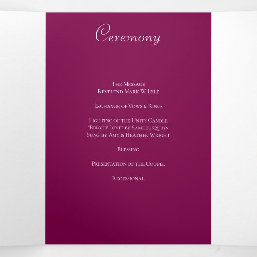 Programme Trois Volets Maroon Rose Wedding Programs (Intérieur au milieu)