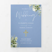 Programme Trois Volets Masse Mariage Floral Bleu Catholique (Page de couverture)