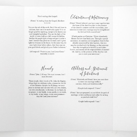 Programme Trois Volets Masse Mariage Floral Bleu Catholique (Intérieur au milieu)