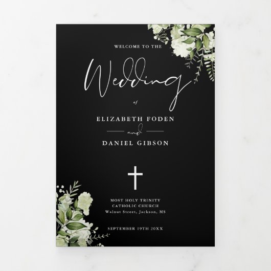 Programme Trois Volets Messe de mariage catholique florale verdure (Page de couverture)