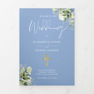 Programme Trois Volets Messe de mariage catholique florale verte bleue