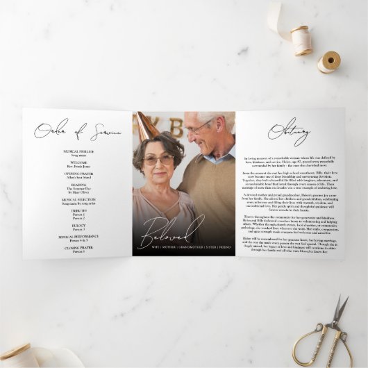 Programme Trois Volets Modern Elegant 7 Photo Trifold Funeral Program (Intérieur)