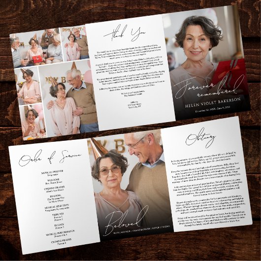 Programme Trois Volets Modern Elegant 7 Photo Trifold Funeral Program