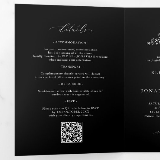 Programme Trois Volets Modern Minimalist Crest monogram Wedding Invite (Intérieur en premier)