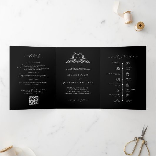 Programme Trois Volets Modern Minimalist Crest monogram Wedding Invite (Intérieur)