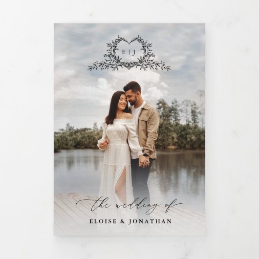 Programme Trois Volets Modern Minimalist Crest monogram Wedding Invite (Page de couverture)