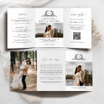 Programme Trois Volets Modern Minimalist Crest monogram Wedding Invite<br><div class="desc">This elegant tri-fold wedding invitation features refined calligraphy and modern typography in a clean, minimalist layout. The delicate botanical crest monogram adds a timeless romantic touch while keeping the overall design chic and sophisticated. The tri-fold format provides generous space to include ceremony details, wedding timeline, venue information, icons, and a...</div>