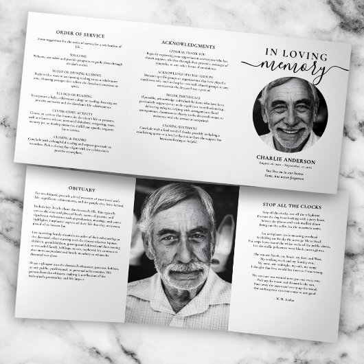 Programme Trois Volets Modern Script 2-Photo Trifold Funeral Program