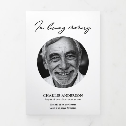 Programme Trois Volets Modern Script 3-Photo Trifold Funeral Program (Page de couverture)