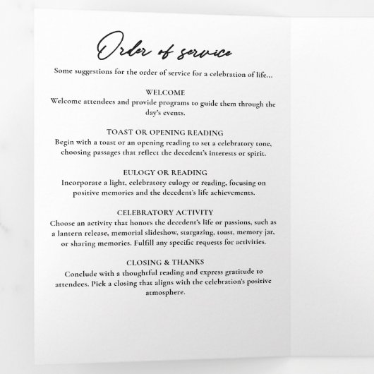 Programme Trois Volets Modern Script 3-Photo Trifold Funeral Program (Intérieur en premier)