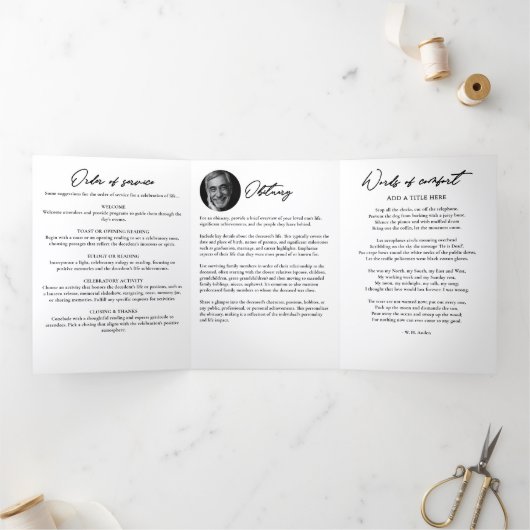 Programme Trois Volets Modern Script 3-Photo Trifold Funeral Program (Intérieur)