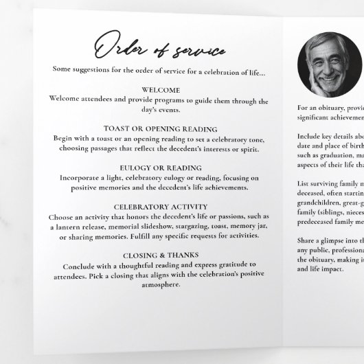 Programme Trois Volets Modern Script 3-Photo Trifold Funeral Program (Intérieur en premier)