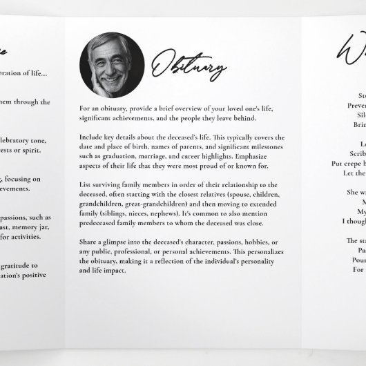 Programme Trois Volets Modern Script 3-Photo Trifold Funeral Program (Intérieur au milieu)