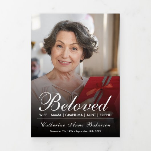 Programme Trois Volets Modern Script 7-Photo Trifold Funeral Program (Page de couverture)