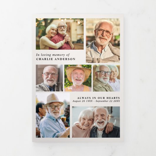 Programme Trois Volets Modern Script 8-Photo Funeral/Memorial (Page de couverture)