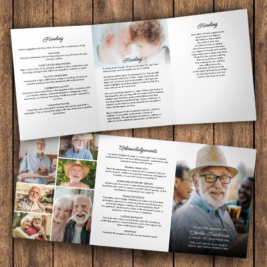 Programme Trois Volets Moderne Script 8-Photo Funérailles/Mémorial
